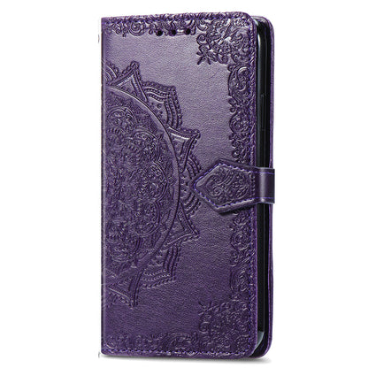 For Motorola Moto E22 4G / 22i 4G PU Leather Flip Protective Phone Case Embossed Mandala Pattern Wallet Stand Magnetic Cover with Strap