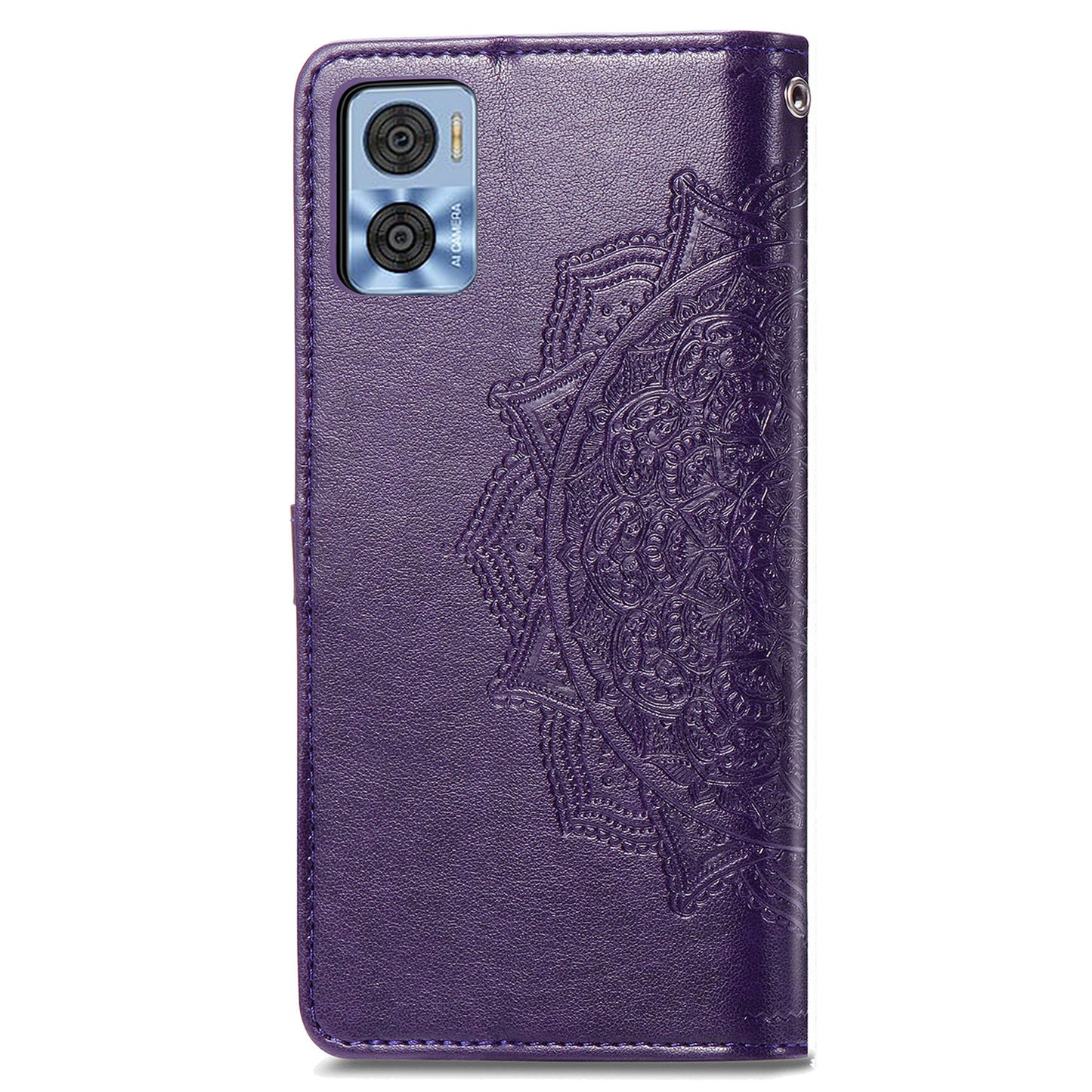 For Motorola Moto E22 4G / 22i 4G PU Leather Flip Protective Phone Case Embossed Mandala Pattern Wallet Stand Magnetic Cover with Strap