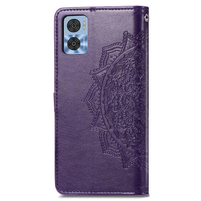 For Motorola Moto E22 4G / 22i 4G PU Leather Flip Protective Phone Case Embossed Mandala Pattern Wallet Stand Magnetic Cover with Strap