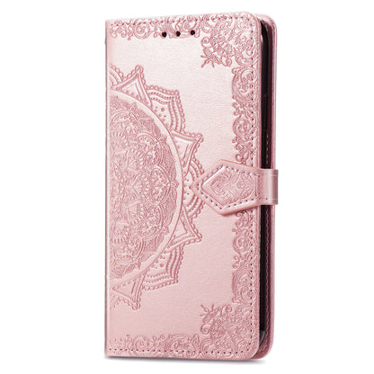 For Motorola Moto E22 4G / 22i 4G PU Leather Flip Protective Phone Case Embossed Mandala Pattern Wallet Stand Magnetic Cover with Strap