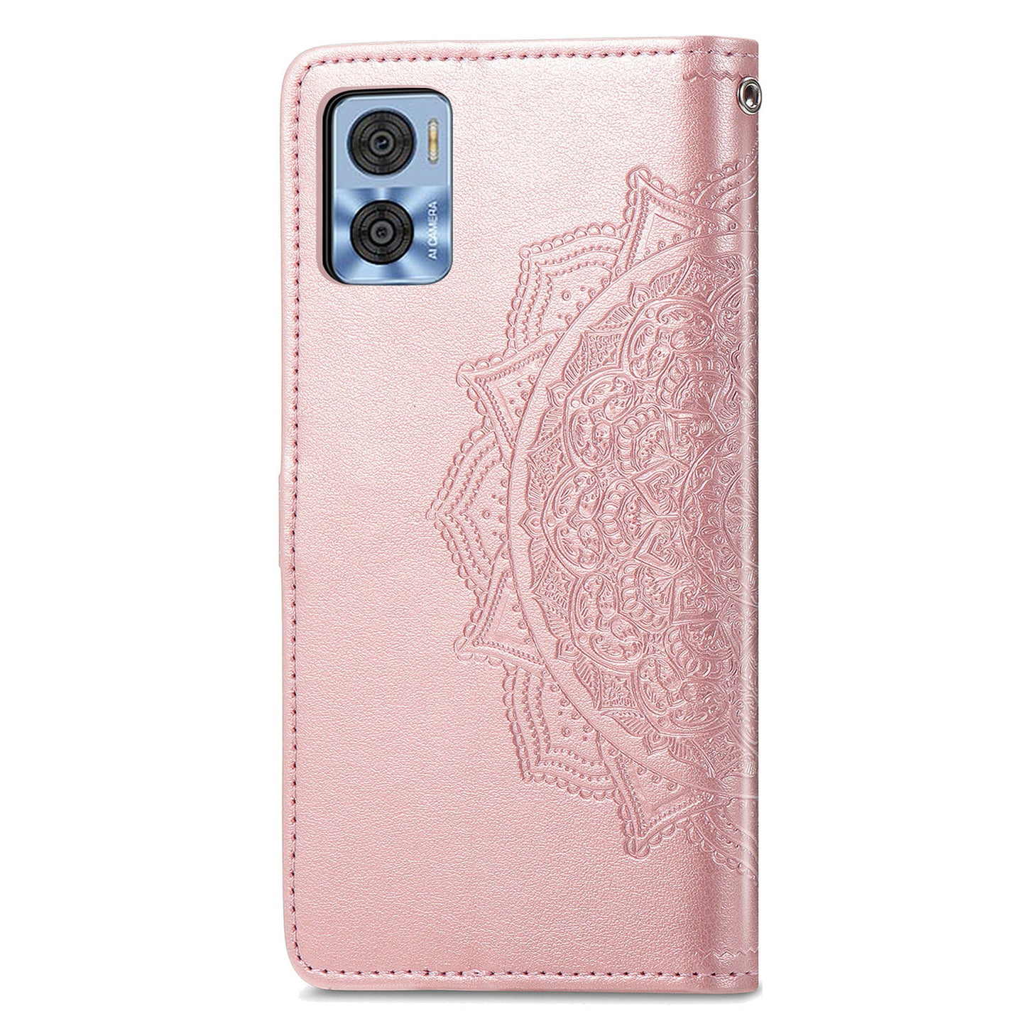 For Motorola Moto E22 4G / 22i 4G PU Leather Flip Protective Phone Case Embossed Mandala Pattern Wallet Stand Magnetic Cover with Strap