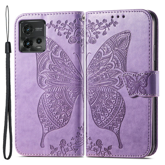 For Motorola Moto G72 4G PU Leather Folio Case  Imprinted Butterfly Pattern Stand Wallet Magnetic Phone Cover