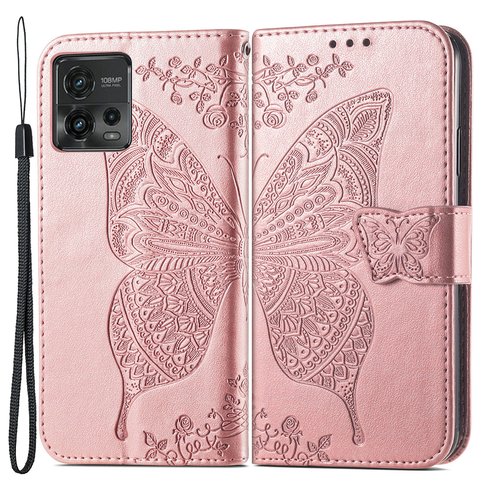 For Motorola Moto G72 4G PU Leather Folio Case  Imprinted Butterfly Pattern Stand Wallet Magnetic Phone Cover