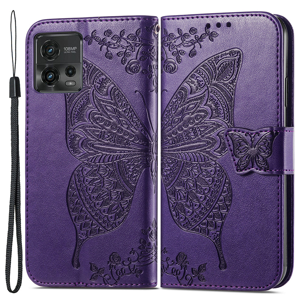 For Motorola Moto G72 4G PU Leather Folio Case  Imprinted Butterfly Pattern Stand Wallet Magnetic Phone Cover