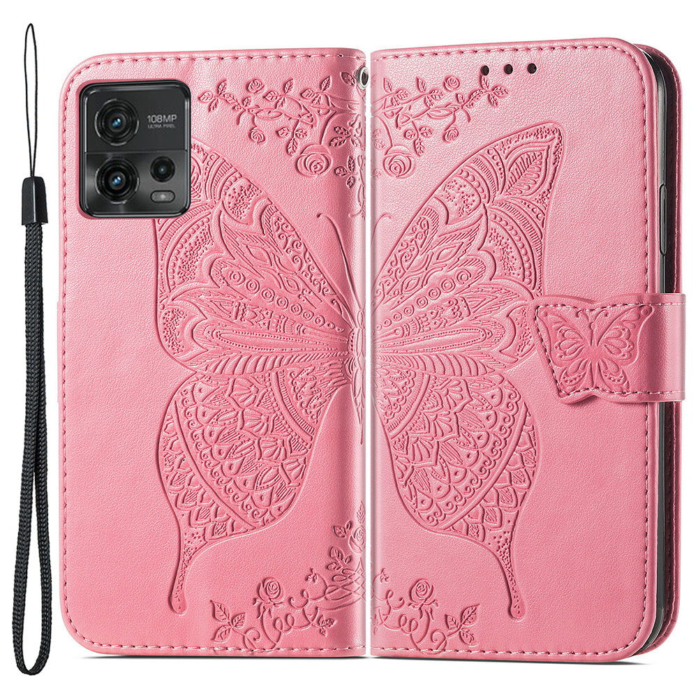 For Motorola Moto G72 4G PU Leather Folio Case  Imprinted Butterfly Pattern Stand Wallet Magnetic Phone Cover