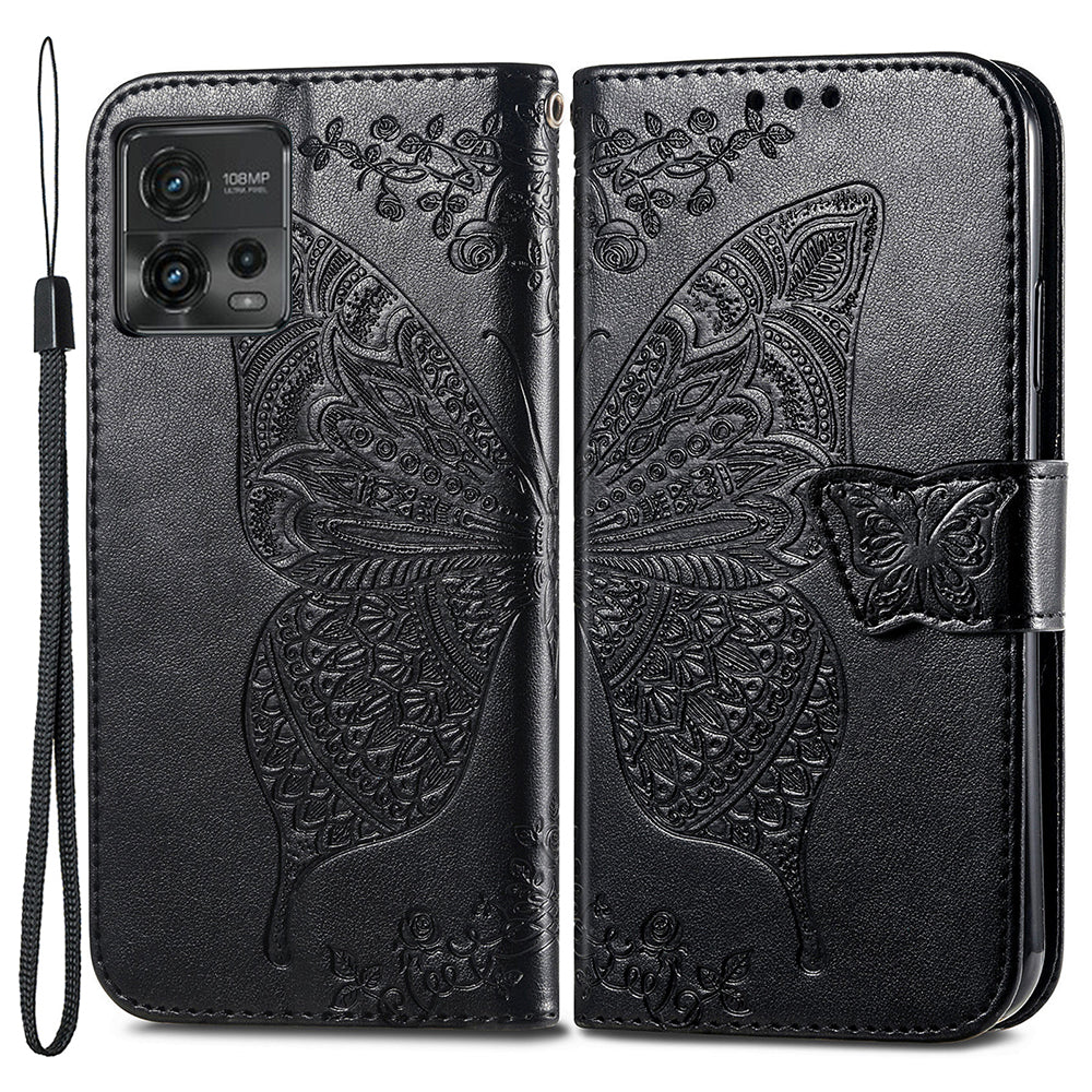 For Motorola Moto G72 4G PU Leather Folio Case  Imprinted Butterfly Pattern Stand Wallet Magnetic Phone Cover