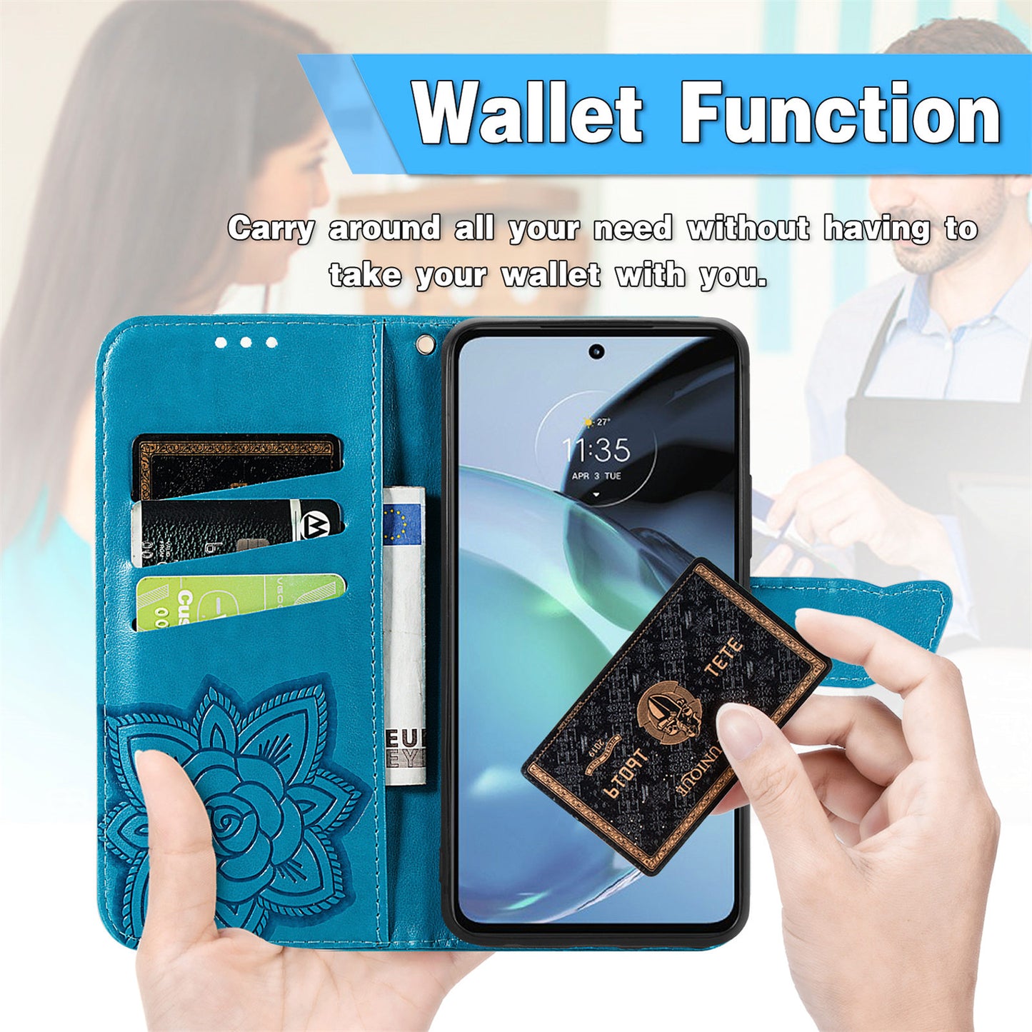 For Motorola Moto G72 4G PU Leather Folio Case  Imprinted Butterfly Pattern Stand Wallet Magnetic Phone Cover