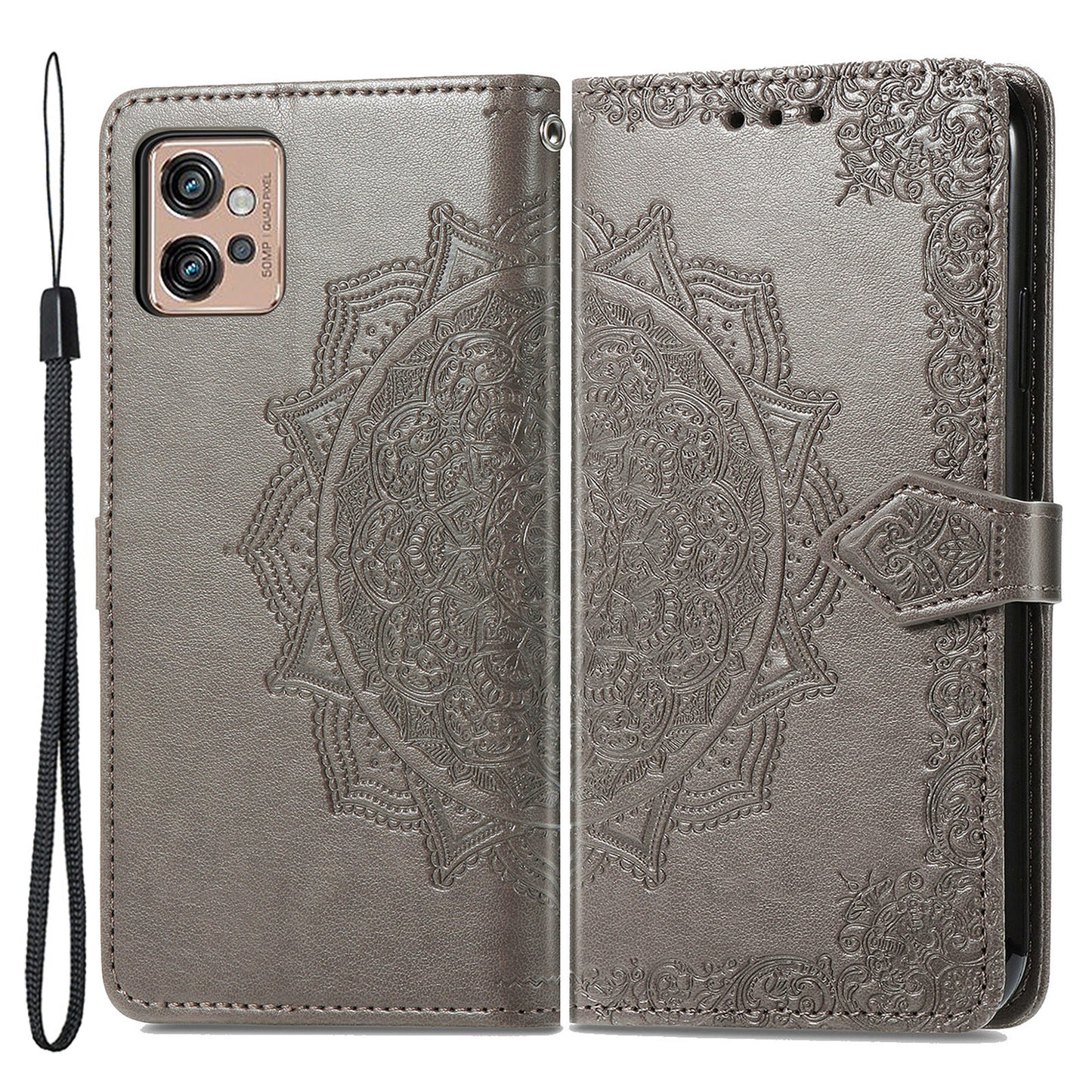 For Motorola Moto G32 4G Embossed Mandala Pattern PU Leather Flip Phone Case Wallet Stand Function Phone Shell Protector
