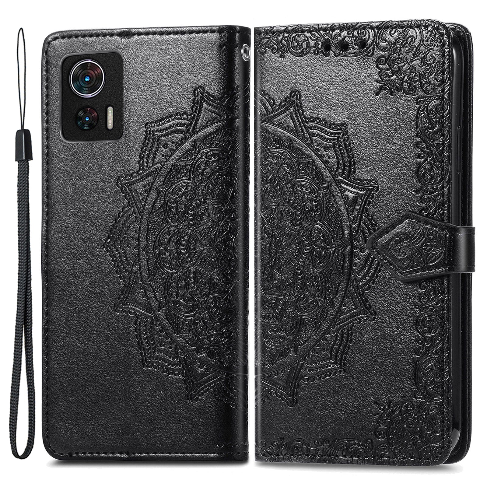 For Motorola Edge 30 Neo 5G / Edge 30 Lite 5G Wallet Stand Phone Cover Embossed Mandala Pattern PU Leather Flip Phone Case