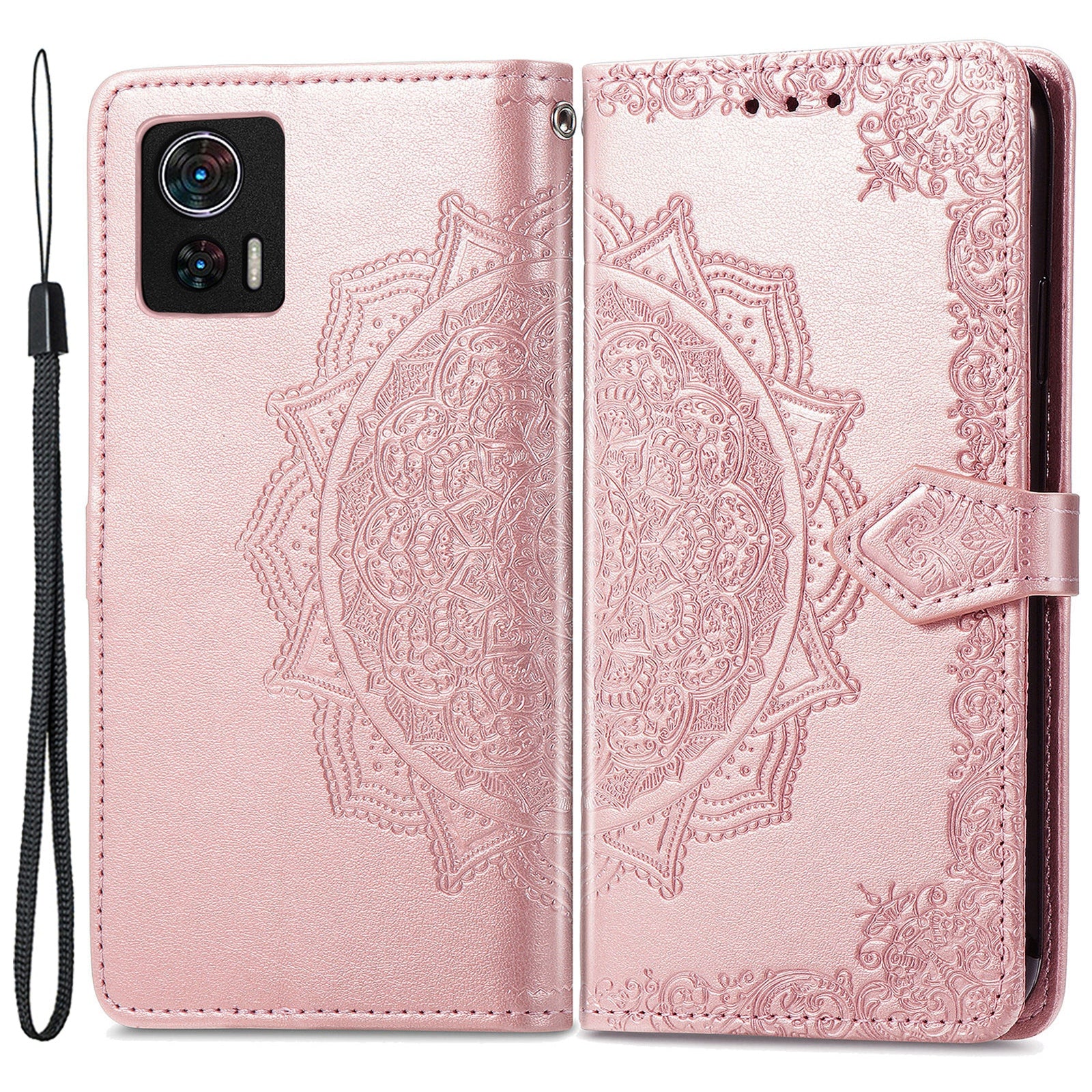 For Motorola Edge 30 Neo 5G / Edge 30 Lite 5G Wallet Stand Phone Cover Embossed Mandala Pattern PU Leather Flip Phone Case