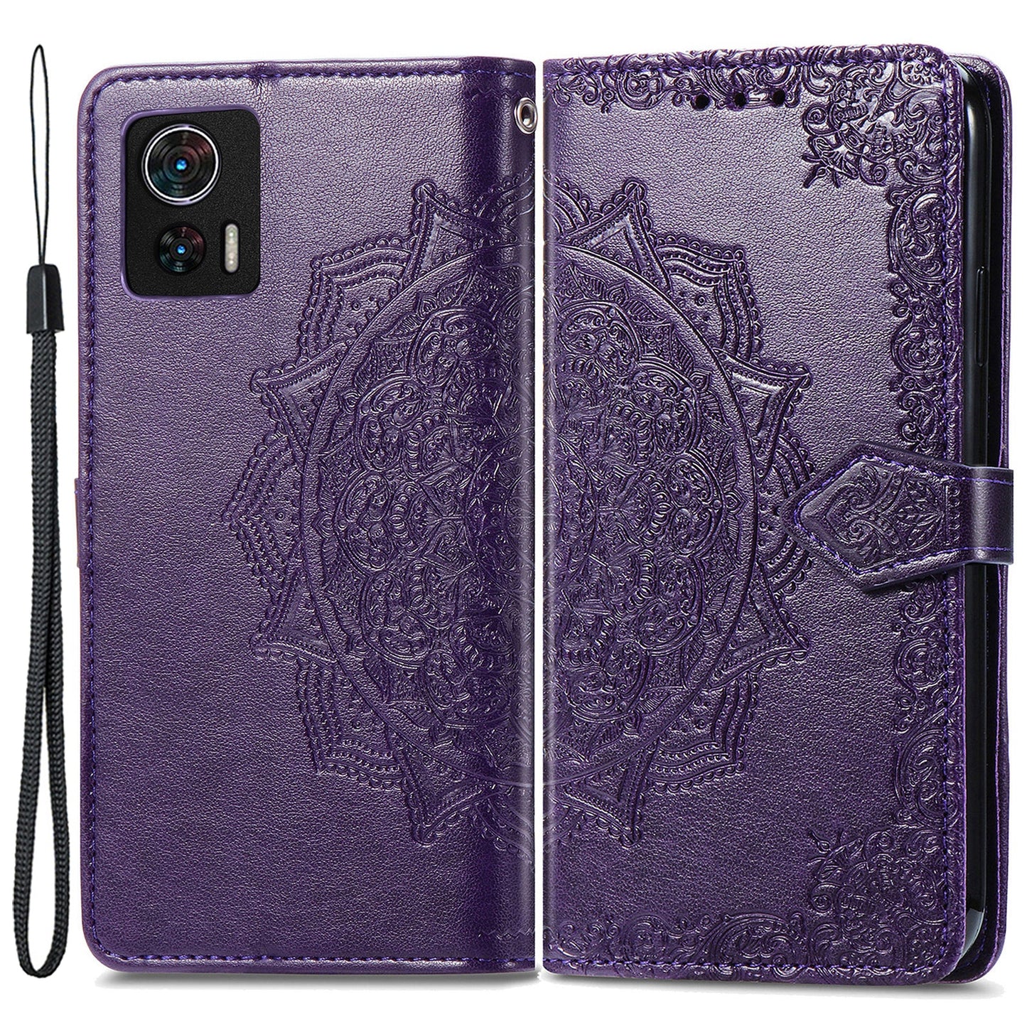 For Motorola Edge 30 Neo 5G / Edge 30 Lite 5G Wallet Stand Phone Cover Embossed Mandala Pattern PU Leather Flip Phone Case