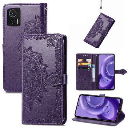 For Motorola Edge 30 Neo 5G / Edge 30 Lite 5G Wallet Stand Phone Cover Embossed Mandala Pattern PU Leather Flip Phone Case