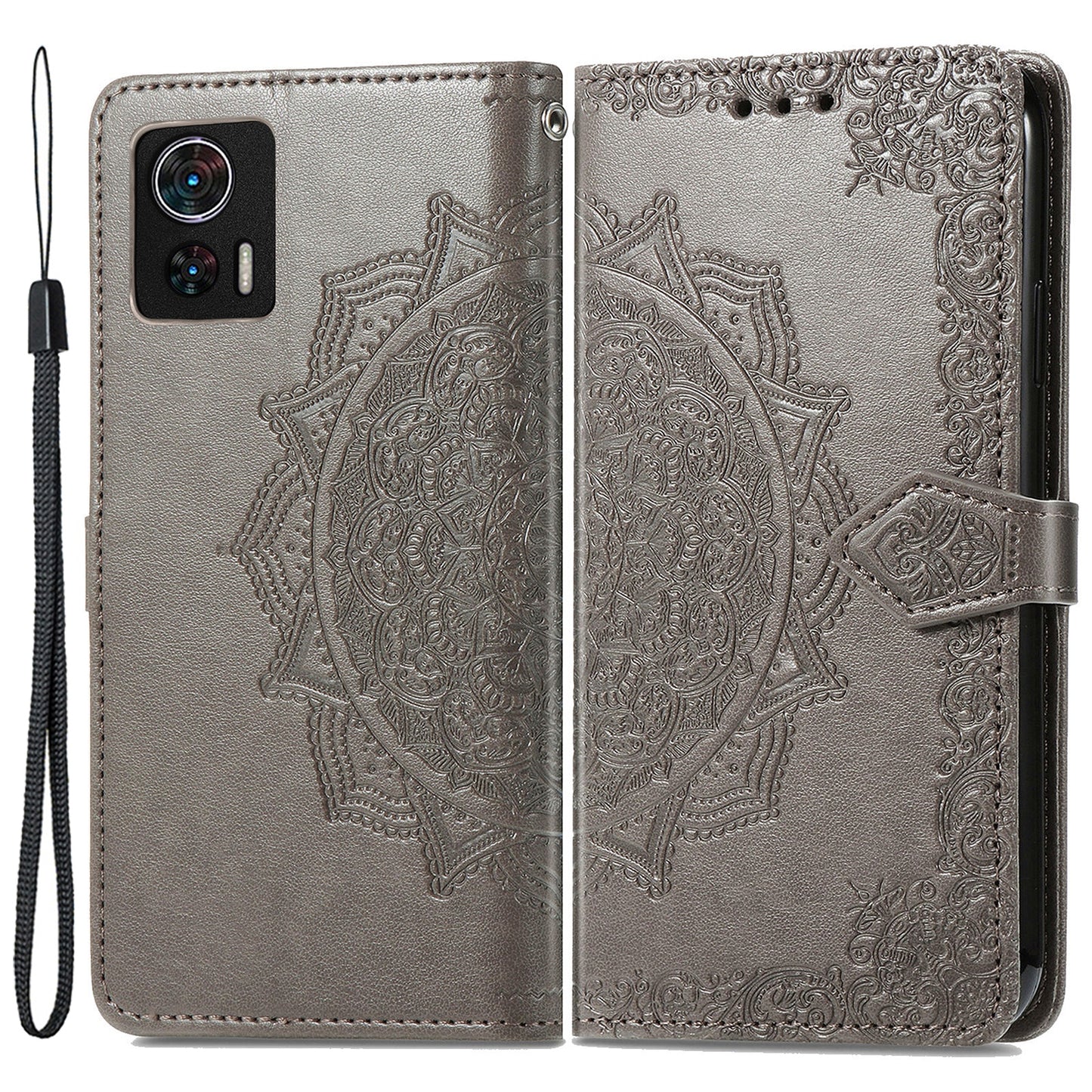 For Motorola Edge 30 Neo 5G / Edge 30 Lite 5G Wallet Stand Phone Cover Embossed Mandala Pattern PU Leather Flip Phone Case