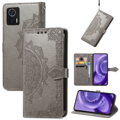 For Motorola Edge 30 Neo 5G / Edge 30 Lite 5G Wallet Stand Phone Cover Embossed Mandala Pattern PU Leather Flip Phone Case