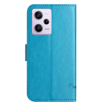 PU Leather Phone Cover For Xiaomi Redmi Note 12 Pro 5G, Imprinted Butterfly Flower Pattern Stand Wallet Phone Case with Strap