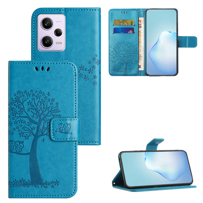 Drop-proof PU Leather Phone Case For Xiaomi Redmi Note 12 Pro 5G, Phone Wallet Cover Stand with Imprinted Owl Tree Pattern