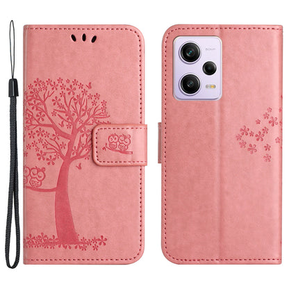 PU Leather Phone Case For Xiaomi Redmi Note 12 Pro+ 5G , Imprinted Owl Tree Pattern Protective Phone Stand Wallet Cover