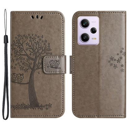 PU Leather Phone Case For Xiaomi Redmi Note 12 Pro+ 5G , Imprinted Owl Tree Pattern Protective Phone Stand Wallet Cover