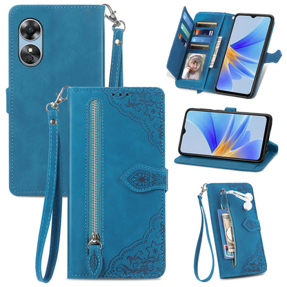 For Oppo A17 4G / A17k 4G Shockproof Phone Cover Flower Imprinted PU Leather Protective Mobile Phone Case with Wallet Stand