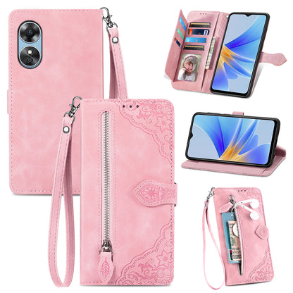 For Oppo A17 4G / A17k 4G Shockproof Phone Cover Flower Imprinted PU Leather Protective Mobile Phone Case with Wallet Stand