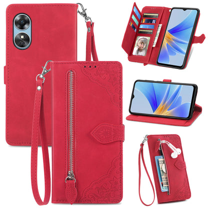 For Oppo A17 4G / A17k 4G Shockproof Phone Cover Flower Imprinted PU Leather Protective Mobile Phone Case with Wallet Stand