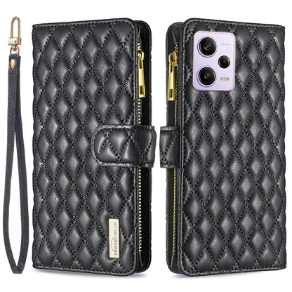 BINFEN COLOR BF Style-15 for Xiaomi Redmi Note 12 Pro 5G / Note 12 Pro Speed 5G / Poco X5 Pro 5G PU Leather Case Stand Zipper Pocket Phone Cover with Strap