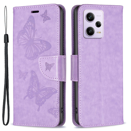 Shockproof Case for Xiaomi Redmi Note 12 Pro 5G / Note 12 Pro Speed 5G / Poco X5 Pro 5G PU Leather Cover Butterfly Imprinted Wallet Phone Case with Strap