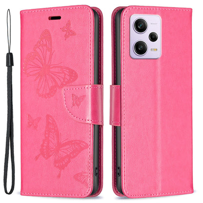 Shockproof Case for Xiaomi Redmi Note 12 Pro 5G / Note 12 Pro Speed 5G / Poco X5 Pro 5G PU Leather Cover Butterfly Imprinted Wallet Phone Case with Strap