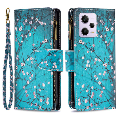 BF03 Zipper Pocket Phone Case for Xiaomi Redmi Note 12 Pro 5G / Note 12 Pro Speed 5G / Poco X5 Pro 5G, PU Leather Wallet Stand Pattern Printing Cover