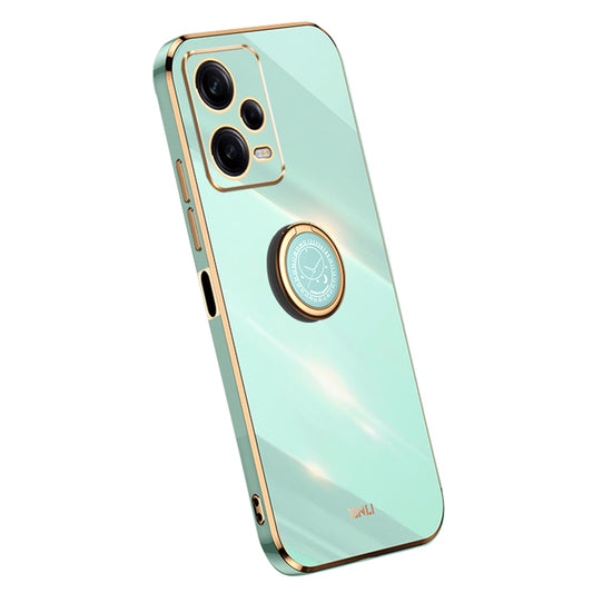 XINLI Phone Case for Xiaomi Redmi Note 12 Pro+ 5G Electroplating Golden Edge Ring Holder Kickstand TPU Phone Cover