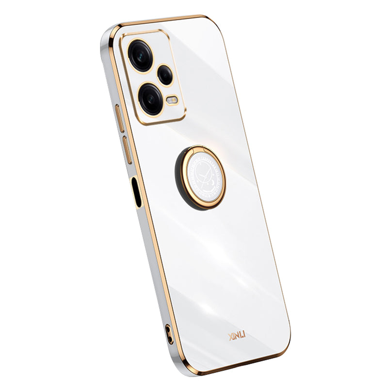 XINLI Phone Case for Xiaomi Redmi Note 12 Pro+ 5G Electroplating Golden Edge Ring Holder Kickstand TPU Phone Cover