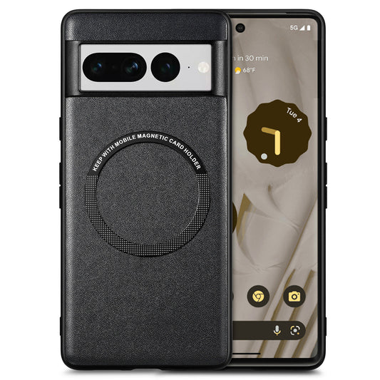 Leather Coated PC+TPU Case for Google Pixel 7 Pro 5G,  Magnetic Holder Metal Sheet Phone Cover