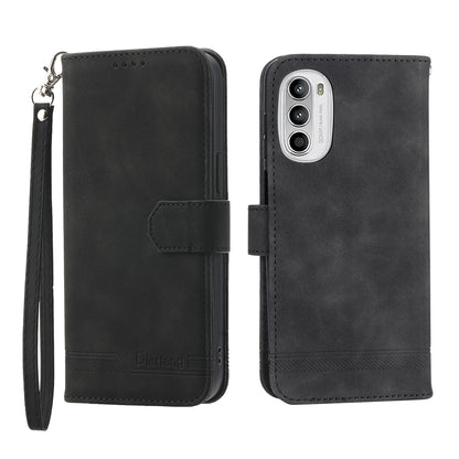 DIERFENG DF-03 for Motorola Moto G52 4G / G82 5G Stand PU Leather Case Lines Imprinted Wallet Phone Cover