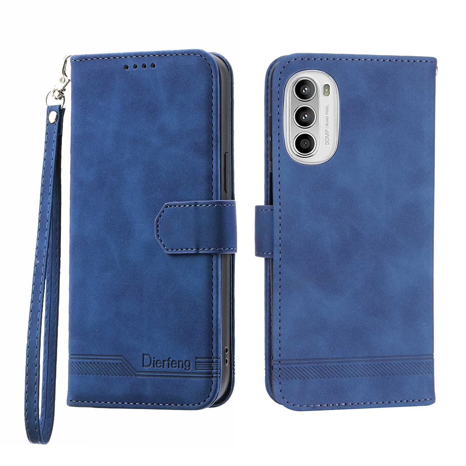 DIERFENG DF-03 for Motorola Moto G52 4G / G82 5G Stand PU Leather Case Lines Imprinted Wallet Phone Cover