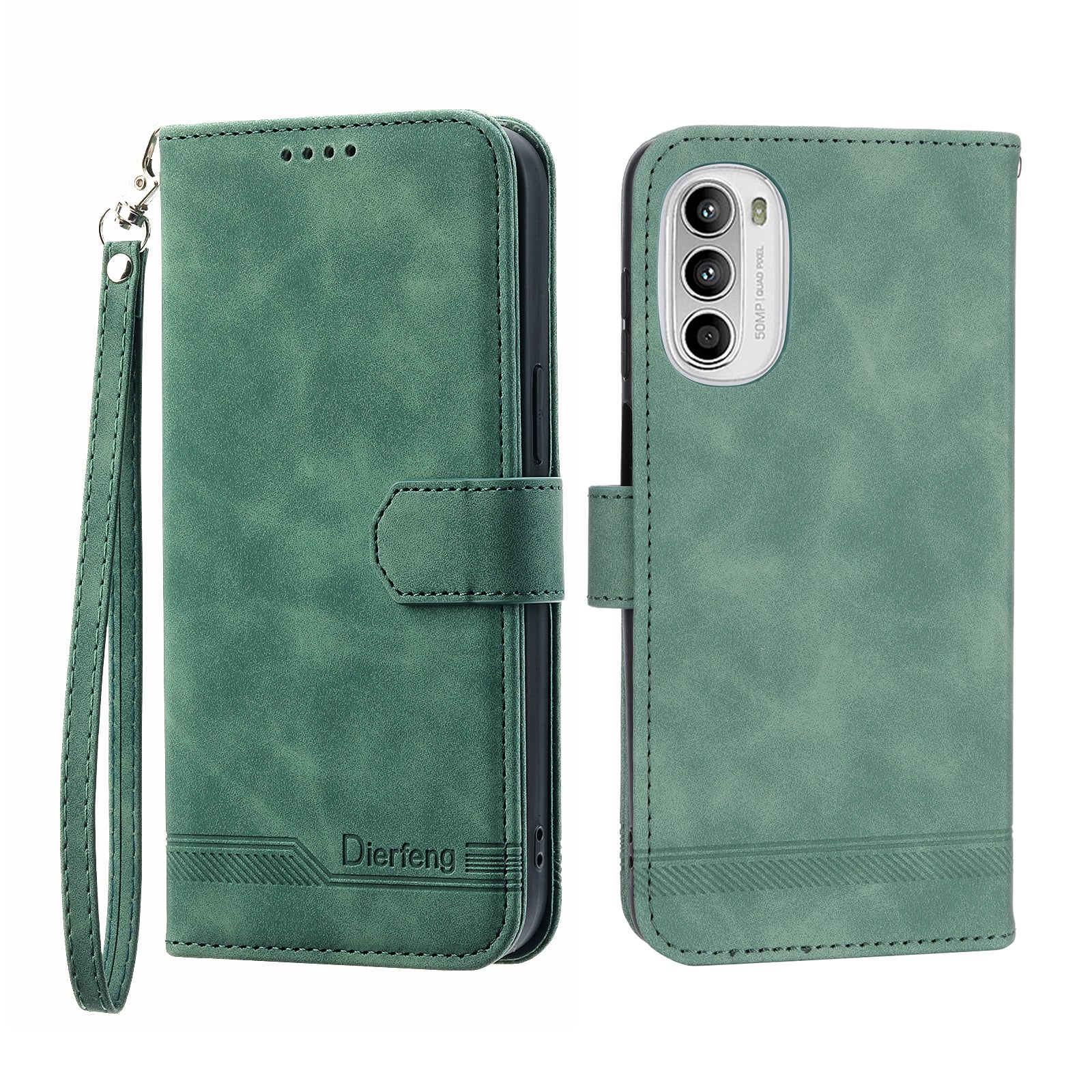 DIERFENG DF-03 for Motorola Moto G52 4G / G82 5G Stand PU Leather Case Lines Imprinted Wallet Phone Cover