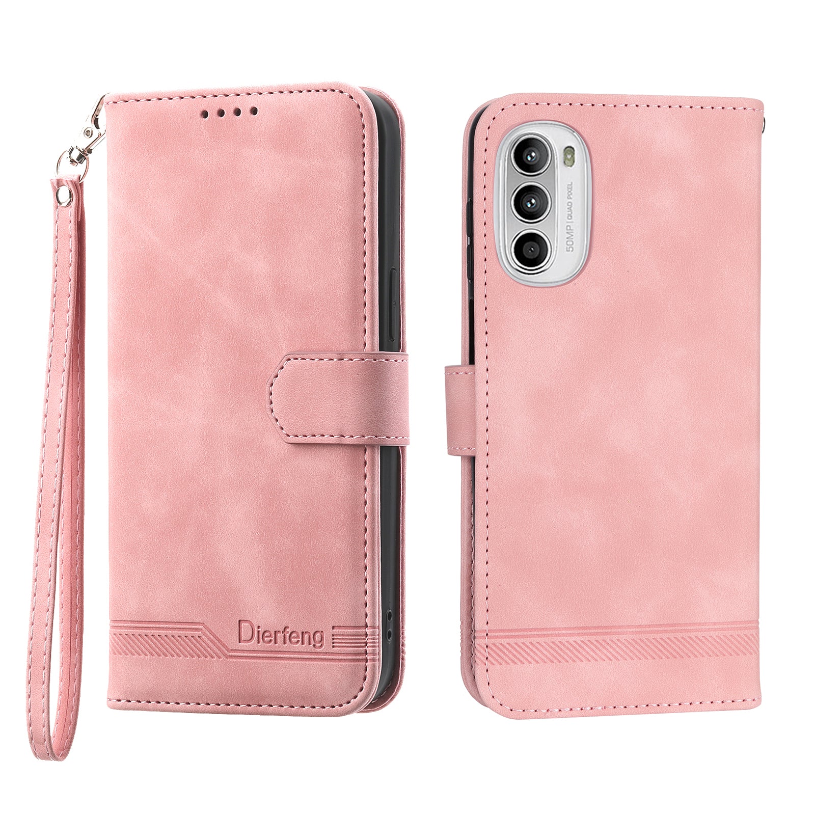 DIERFENG DF-03 for Motorola Moto G52 4G / G82 5G Stand PU Leather Case Lines Imprinted Wallet Phone Cover