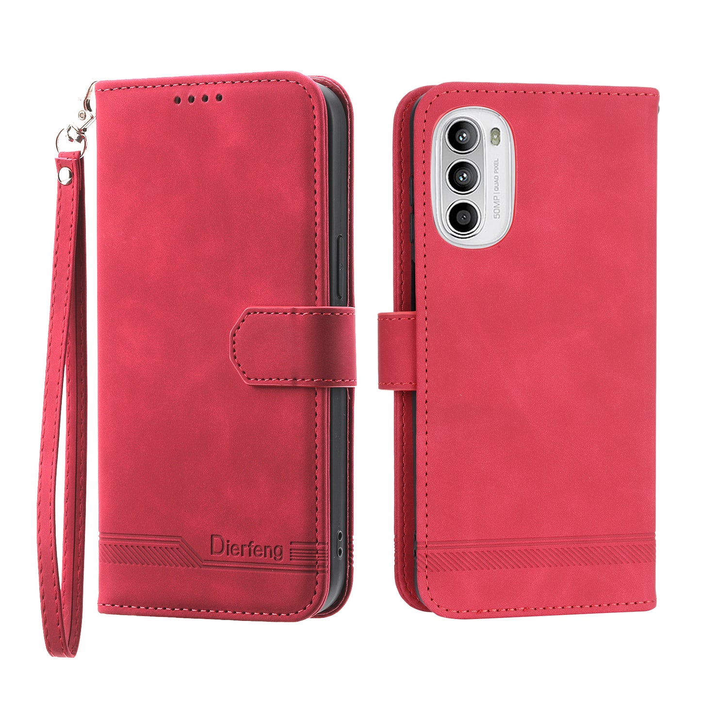 DIERFENG DF-03 for Motorola Moto G52 4G / G82 5G Stand PU Leather Case Lines Imprinted Wallet Phone Cover