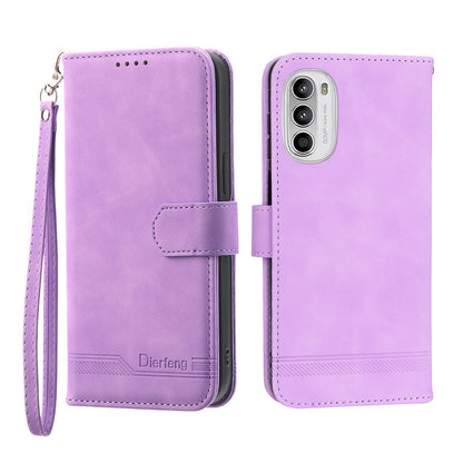 DIERFENG DF-03 for Motorola Moto G52 4G / G82 5G Stand PU Leather Case Lines Imprinted Wallet Phone Cover