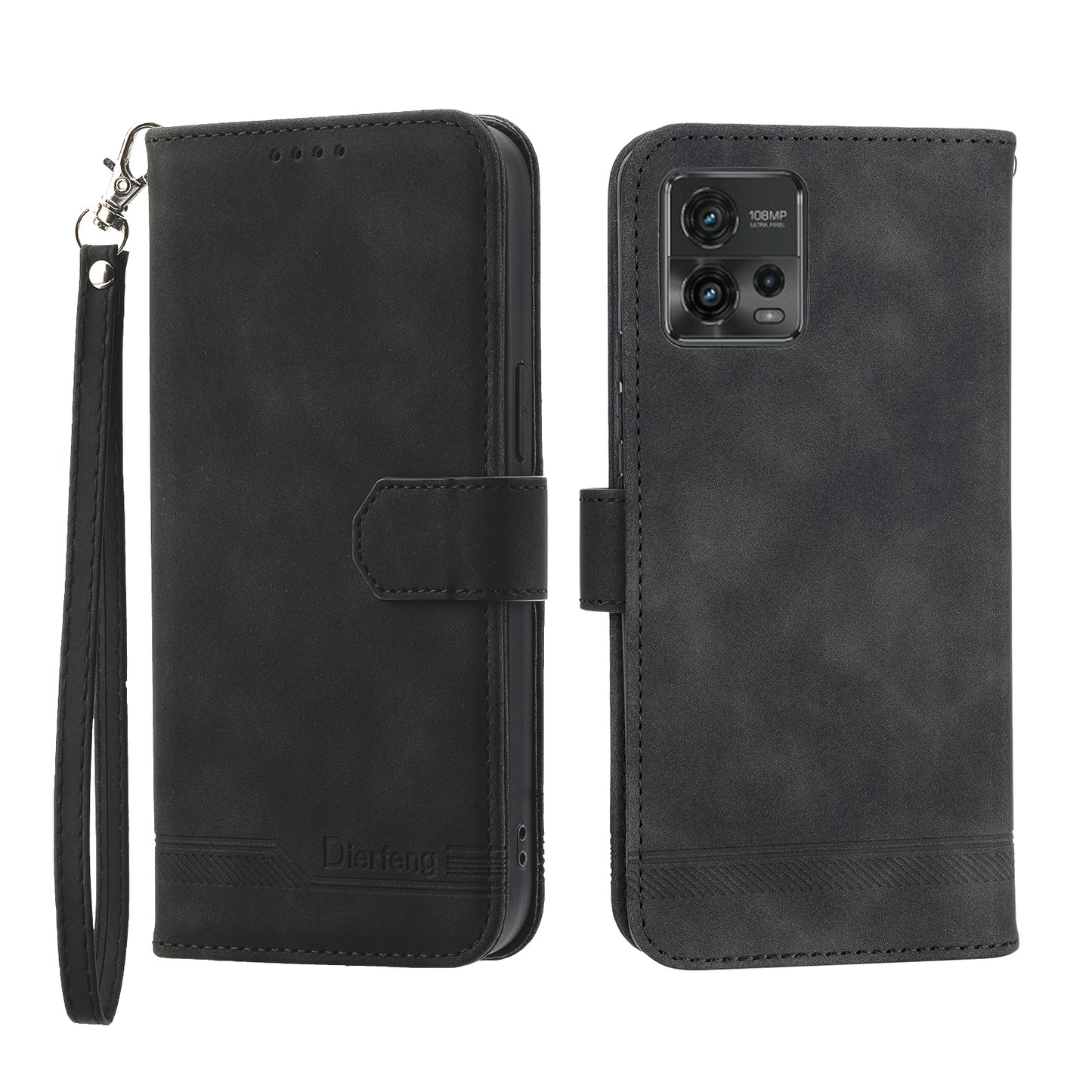 DIERFENG DF-03 Wallet Stand Phone Case for Motorola Moto G72 4G, PU Leather Lines Imprinted Shockproof Cover