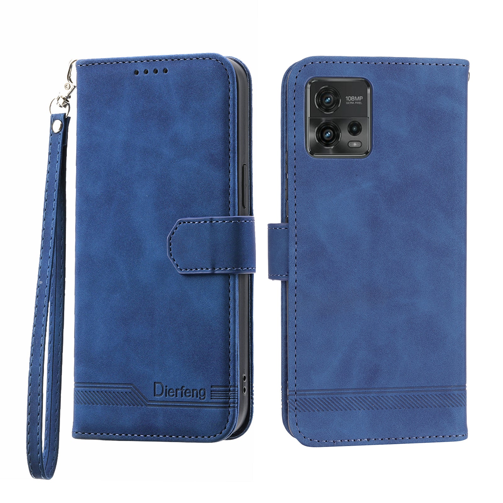 DIERFENG DF-03 Wallet Stand Phone Case for Motorola Moto G72 4G, PU Leather Lines Imprinted Shockproof Cover