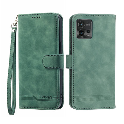 DIERFENG DF-03 Wallet Stand Phone Case for Motorola Moto G72 4G, PU Leather Lines Imprinted Shockproof Cover