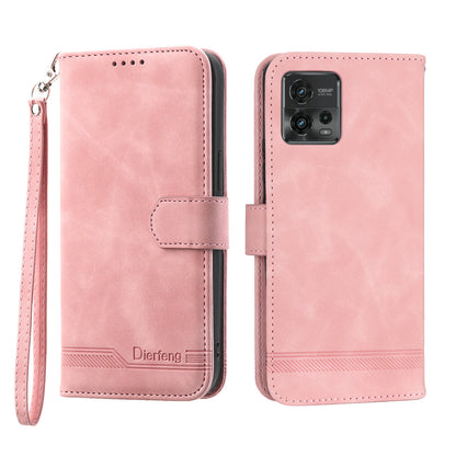 DIERFENG DF-03 Wallet Stand Phone Case for Motorola Moto G72 4G, PU Leather Lines Imprinted Shockproof Cover