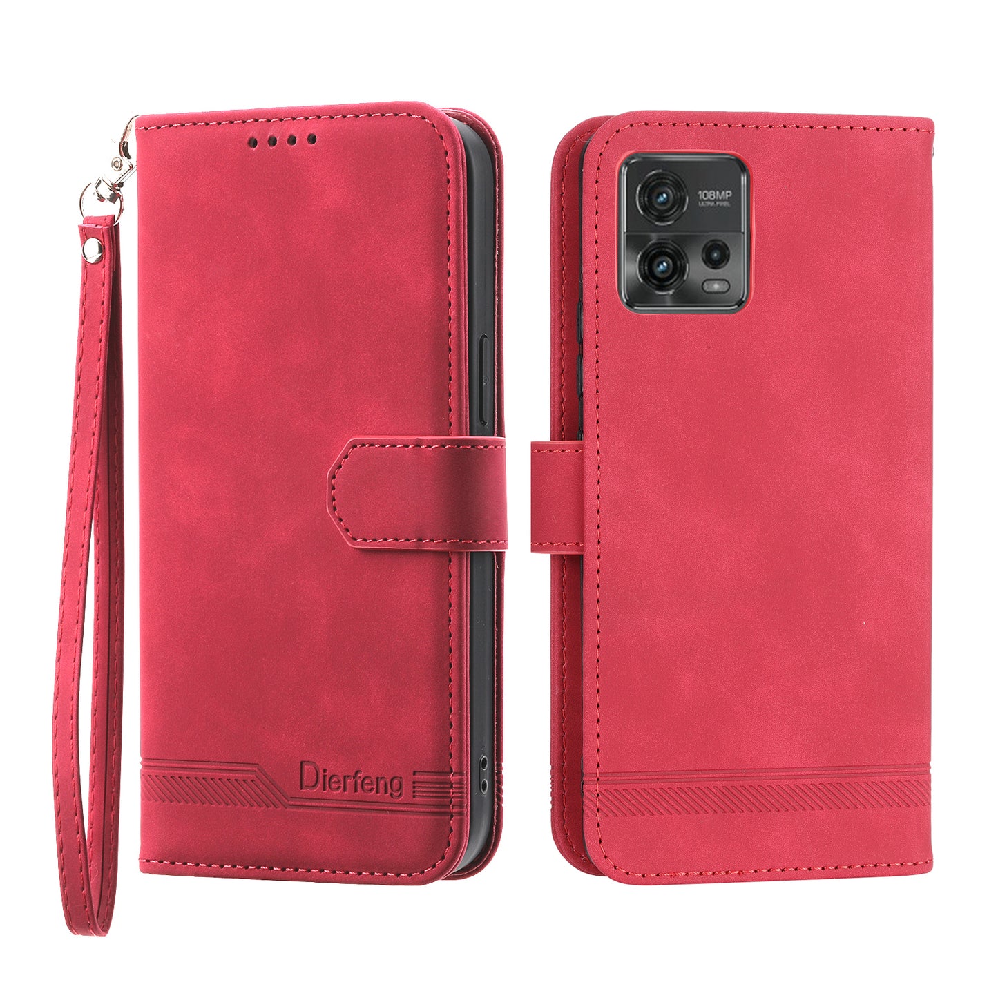 DIERFENG DF-03 Wallet Stand Phone Case for Motorola Moto G72 4G, PU Leather Lines Imprinted Shockproof Cover