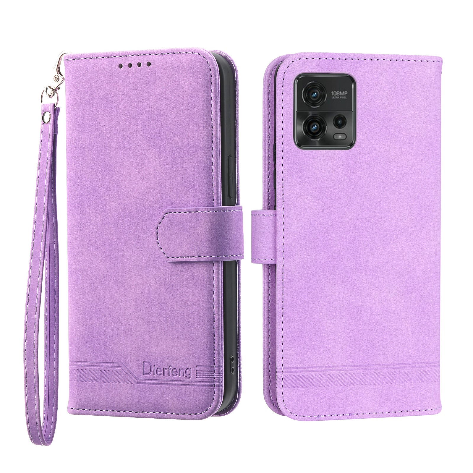 DIERFENG DF-03 Wallet Stand Phone Case for Motorola Moto G72 4G, PU Leather Lines Imprinted Shockproof Cover