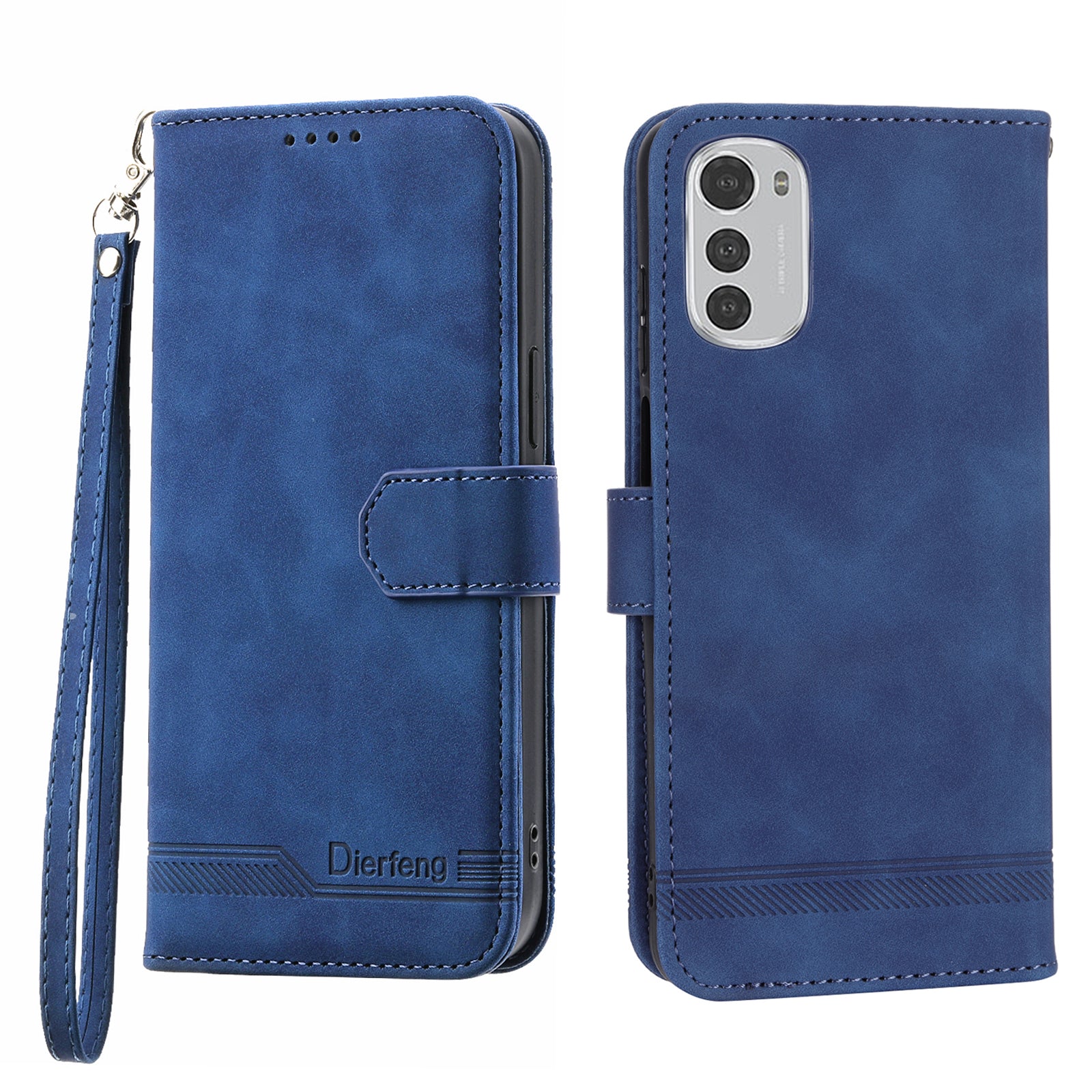 DIERFENG DF-03 Anti-scratch Leather Case for Motorola Moto E32 4G, Lines Imprinted Phone Wallet Stand Cover