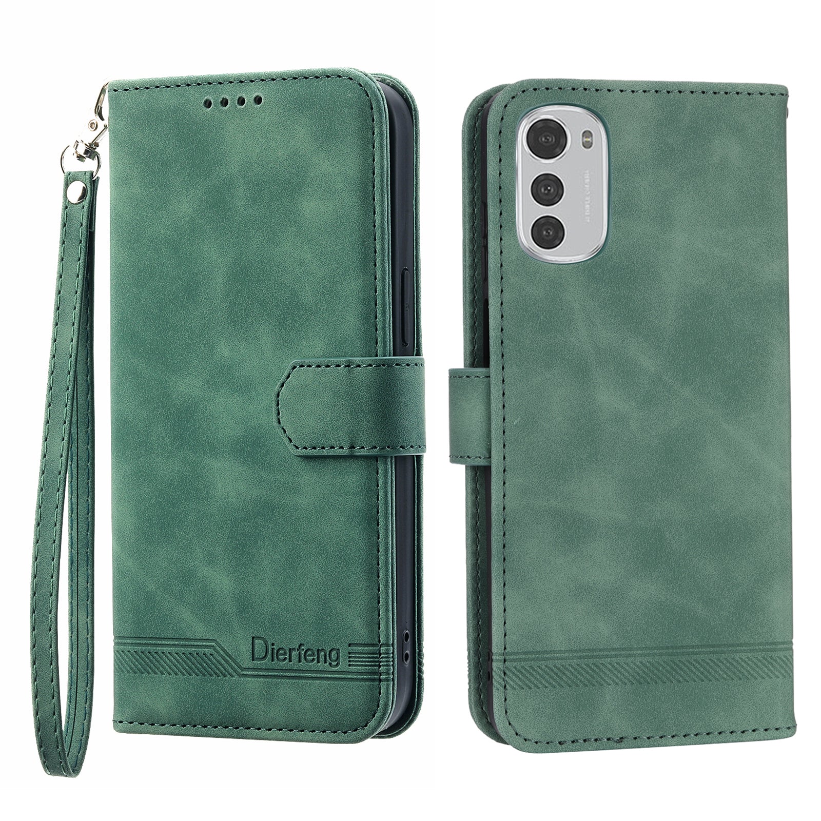 DIERFENG DF-03 Anti-scratch Leather Case for Motorola Moto E32 4G, Lines Imprinted Phone Wallet Stand Cover