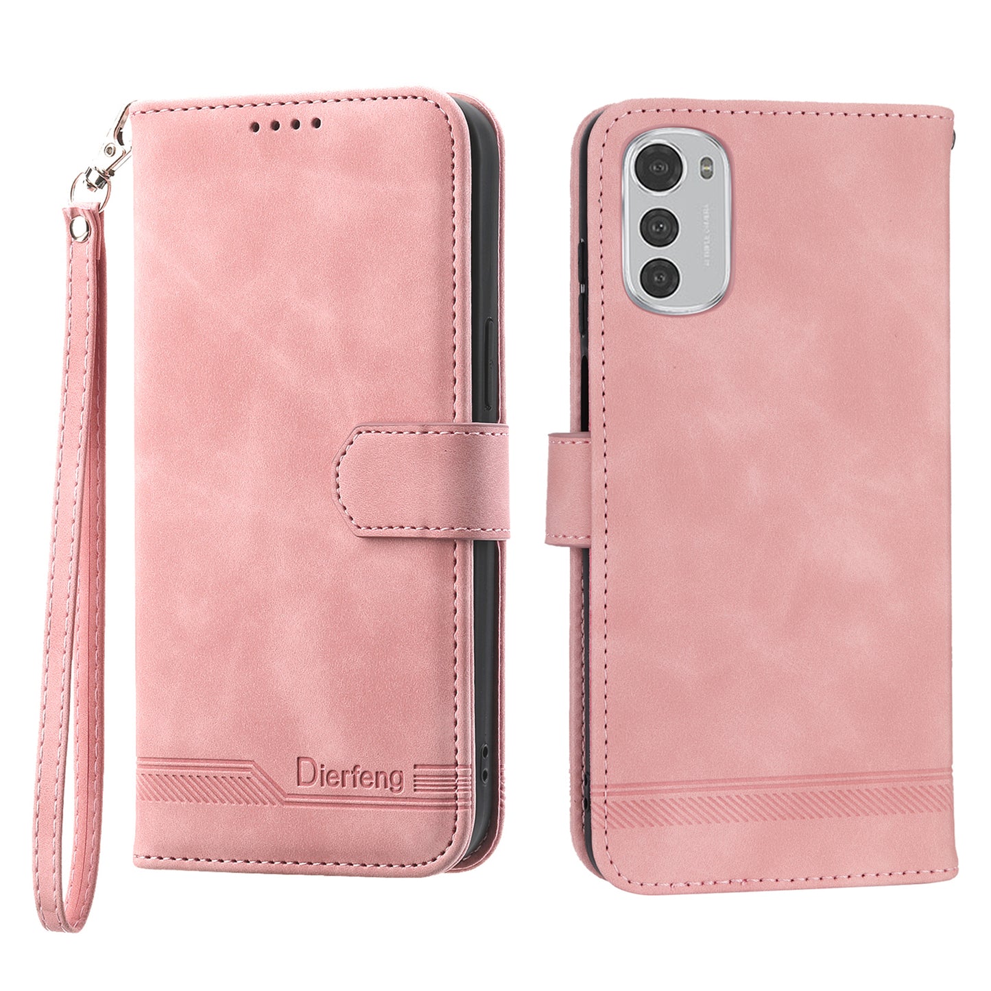 DIERFENG DF-03 Anti-scratch Leather Case for Motorola Moto E32 4G, Lines Imprinted Phone Wallet Stand Cover