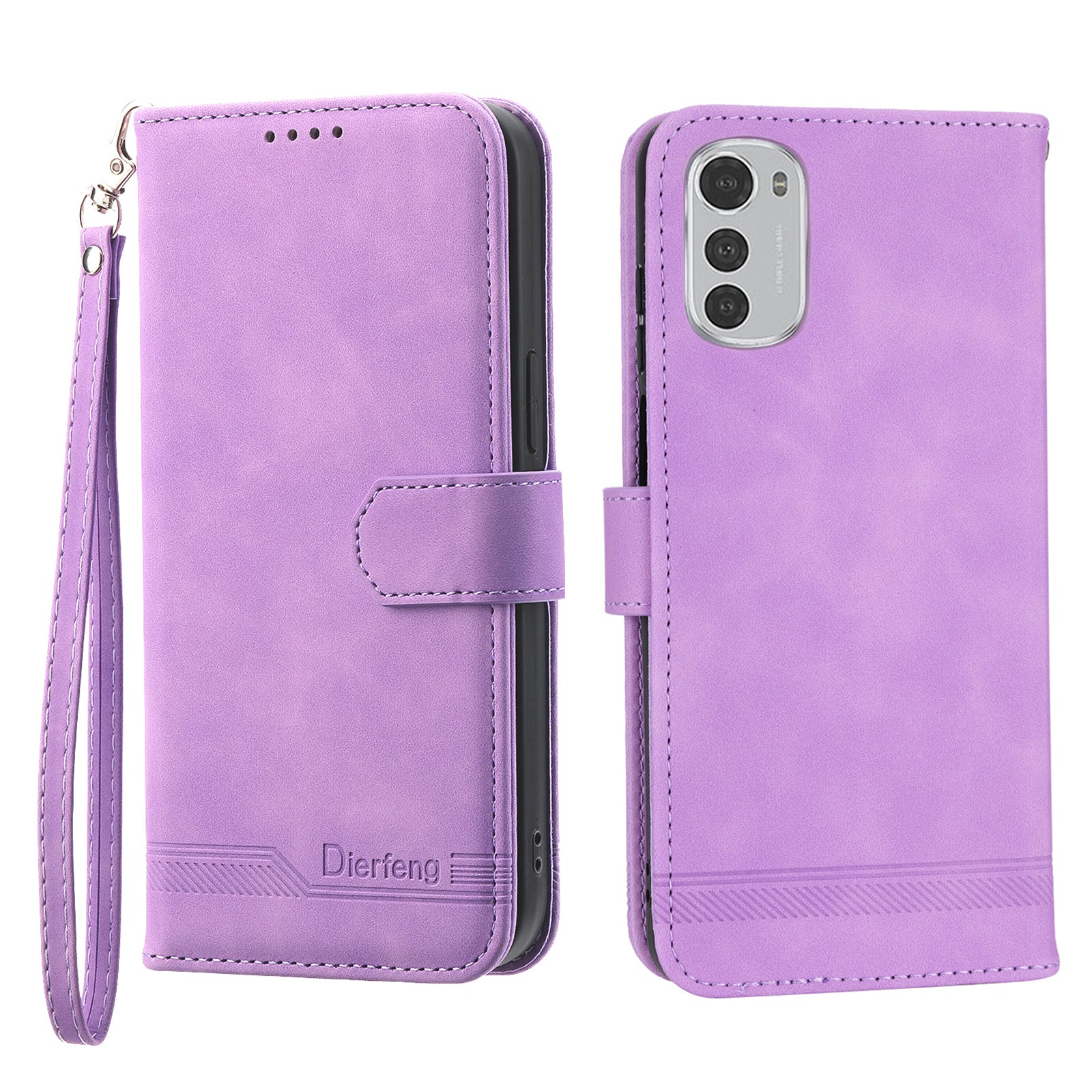 DIERFENG DF-03 Anti-scratch Leather Case for Motorola Moto E32 4G, Lines Imprinted Phone Wallet Stand Cover