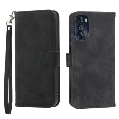 DIERFENG DF-03 Protective Phone Cover for Motorola Moto G (2022) 5G, Wallet Stand Lines Imprinted PU Leather Case