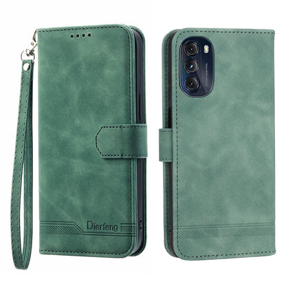 DIERFENG DF-03 Protective Phone Cover for Motorola Moto G (2022) 5G, Wallet Stand Lines Imprinted PU Leather Case